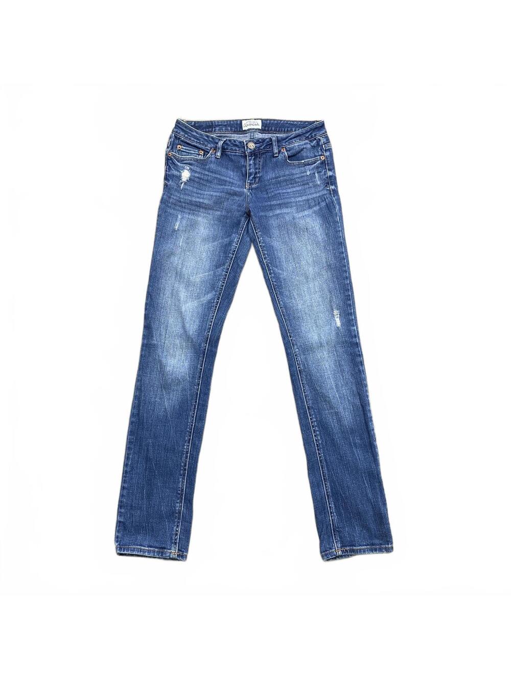 Aeropostale Bayla Skinny Jeans W Sz 3/4 Medium Blue Distressed Low Rise Stretch